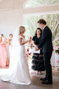 wedding ceremony bridesmaid pink dresses Maleny hinterland wedding sunshine coast