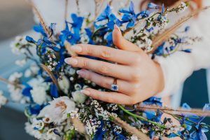 blue and white bridal bouquet