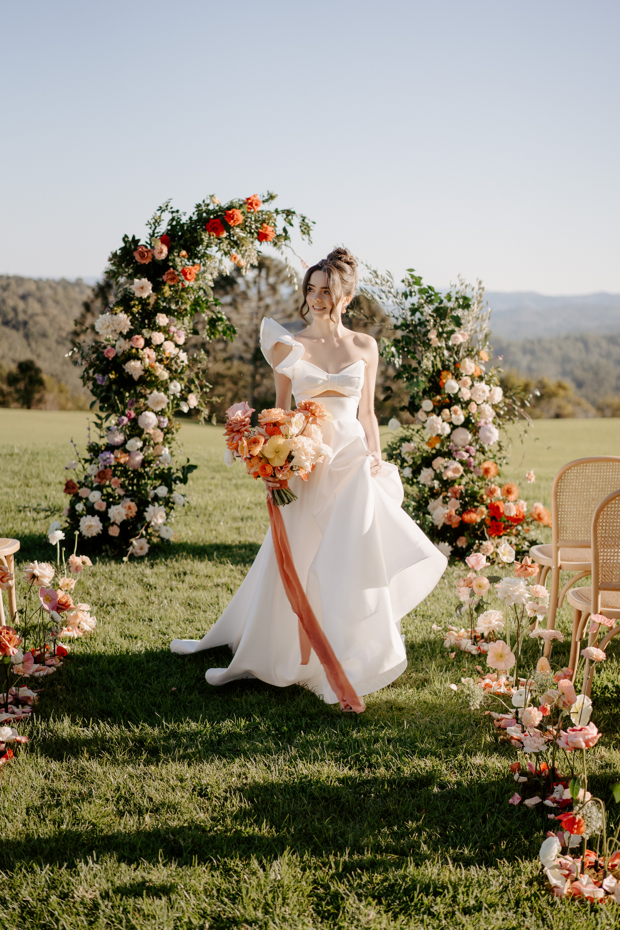 Maleny wedding venue photo shoot with romantic garden theme with trending bright wedding floral design