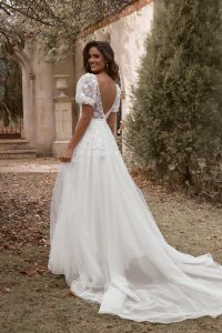 bride wearing new bridal gown from Anna Campbell bridal collection Bloom 2024