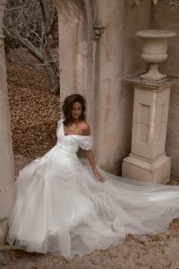 bride wearing new bridal gown from Anna Campbell bridal collection Bloom 2024