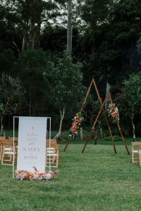 Wedding ceremony styling on the Sunshine Coast at a private property