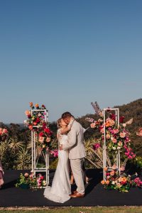 outdoor wedding ceremony under the glass house mountains