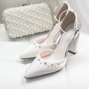 wedding clutch with pearls and wedding shoes with pearls