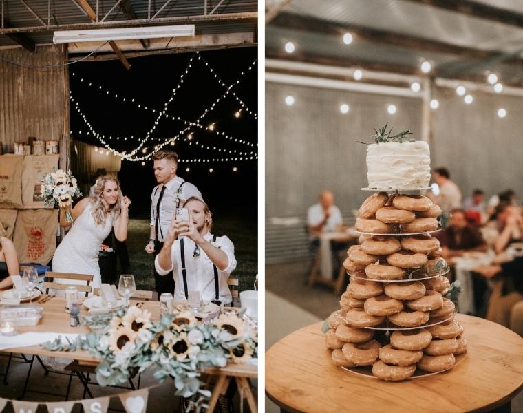 Barn wedding sunshine coast donut cake krispy kreme