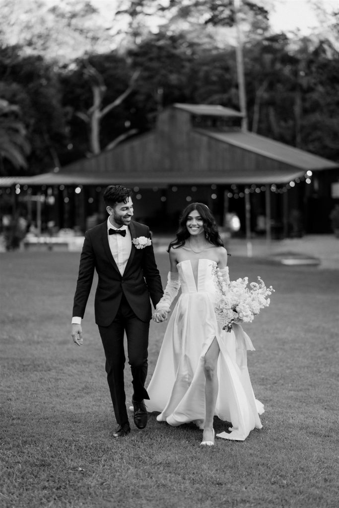 Bride and groom at wedding venue on the Sunshine Coast