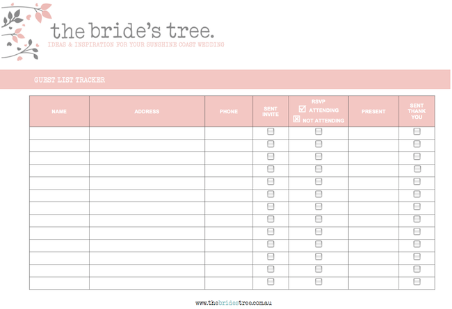 Wedding Guest List Printable Template from www.thebridestree.com.au