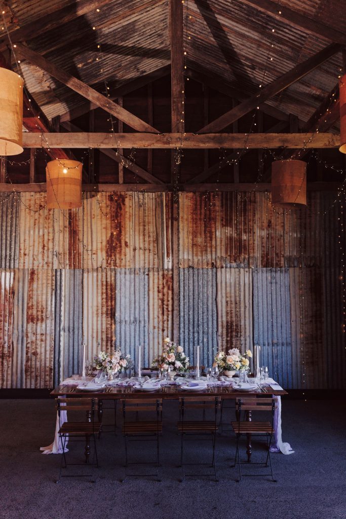 wedding reception bridal table lavender theme at Yandina Station Sunshine Coast