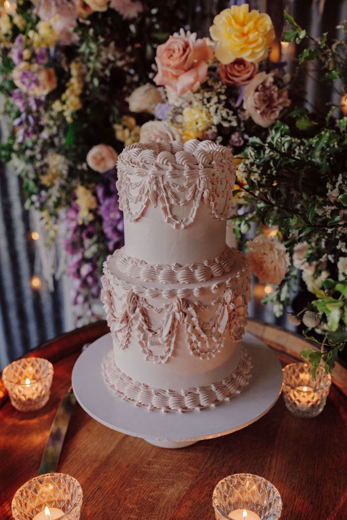 intricate two tier vintage style cake sunshine coast wedding cakes